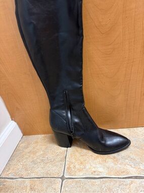 TRUDE Black Over-the-Knee Pointed Toe Block Heel Boots